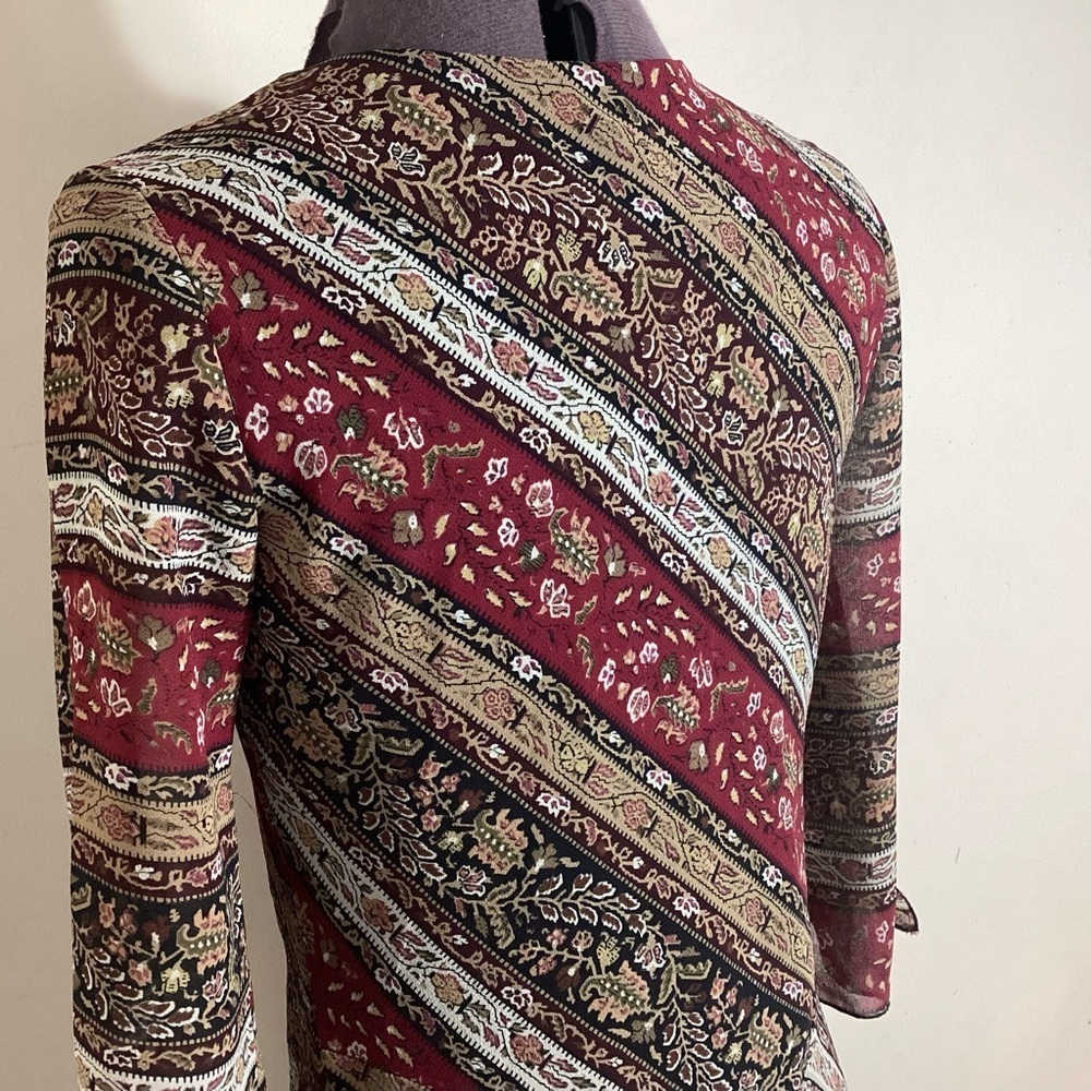 Y2K Vtg Striped Paisley Lace Up Midi Dress Size 6 - Picture 10 of 16